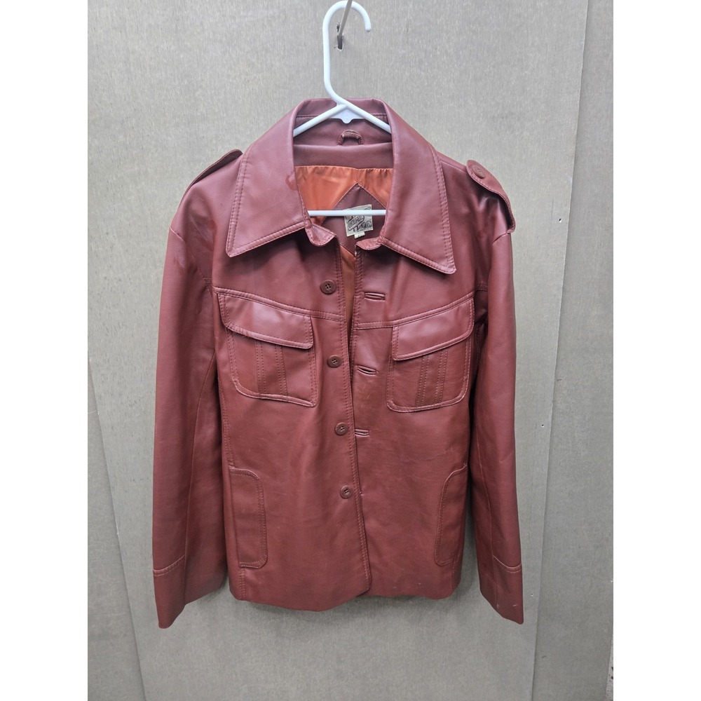 Vintage‎ Golome Genuine Leather Jacket Women's Large Burgundy Button Front Korea